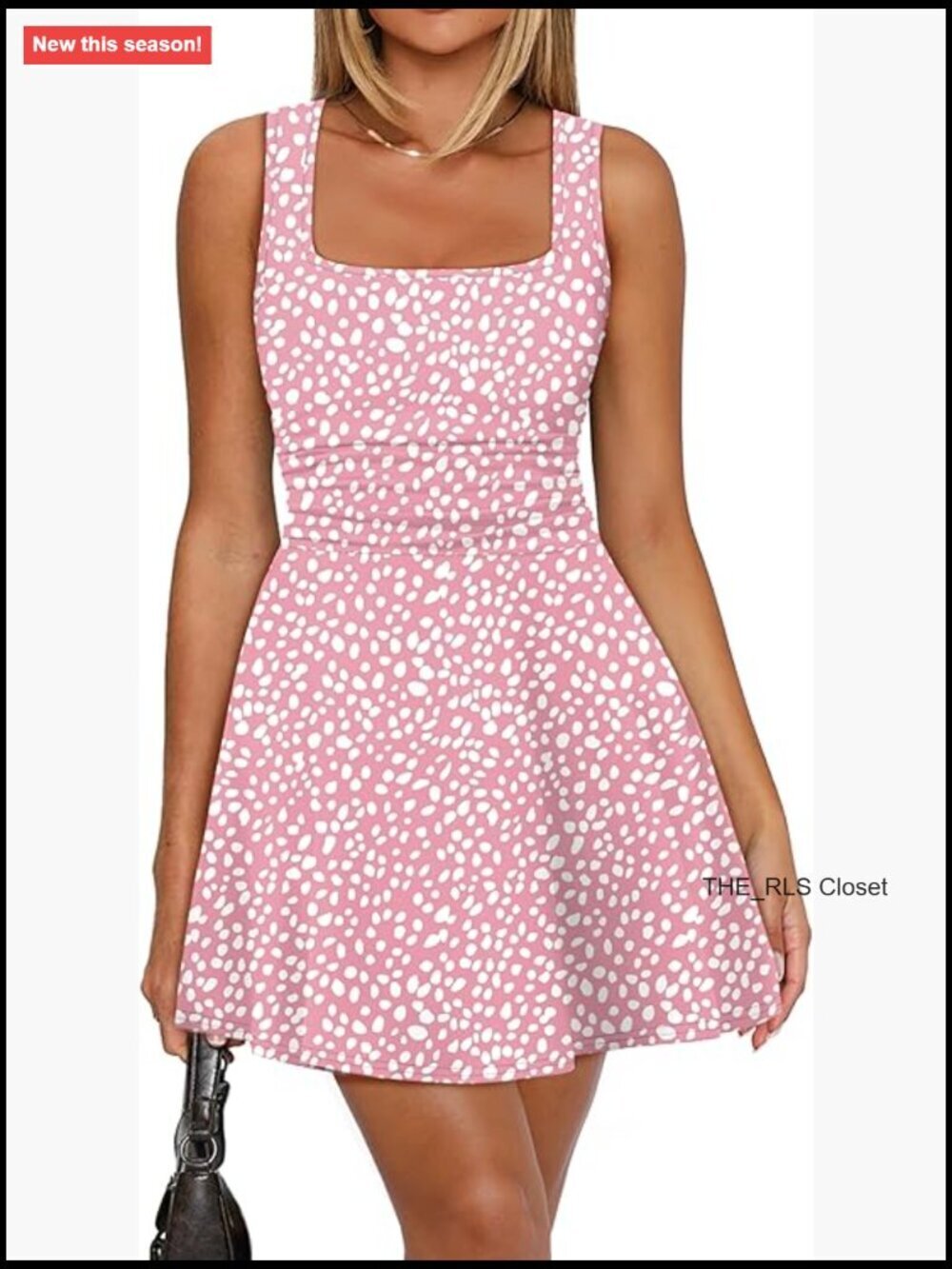Square Neck Sleeveless Mini Dress Ruched Waist Fit and Flare Pleated